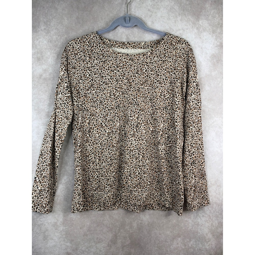 J. Jill Luxe Supima Relaxed Tee Women XS Brown Leopard Print Long Sleeve Top